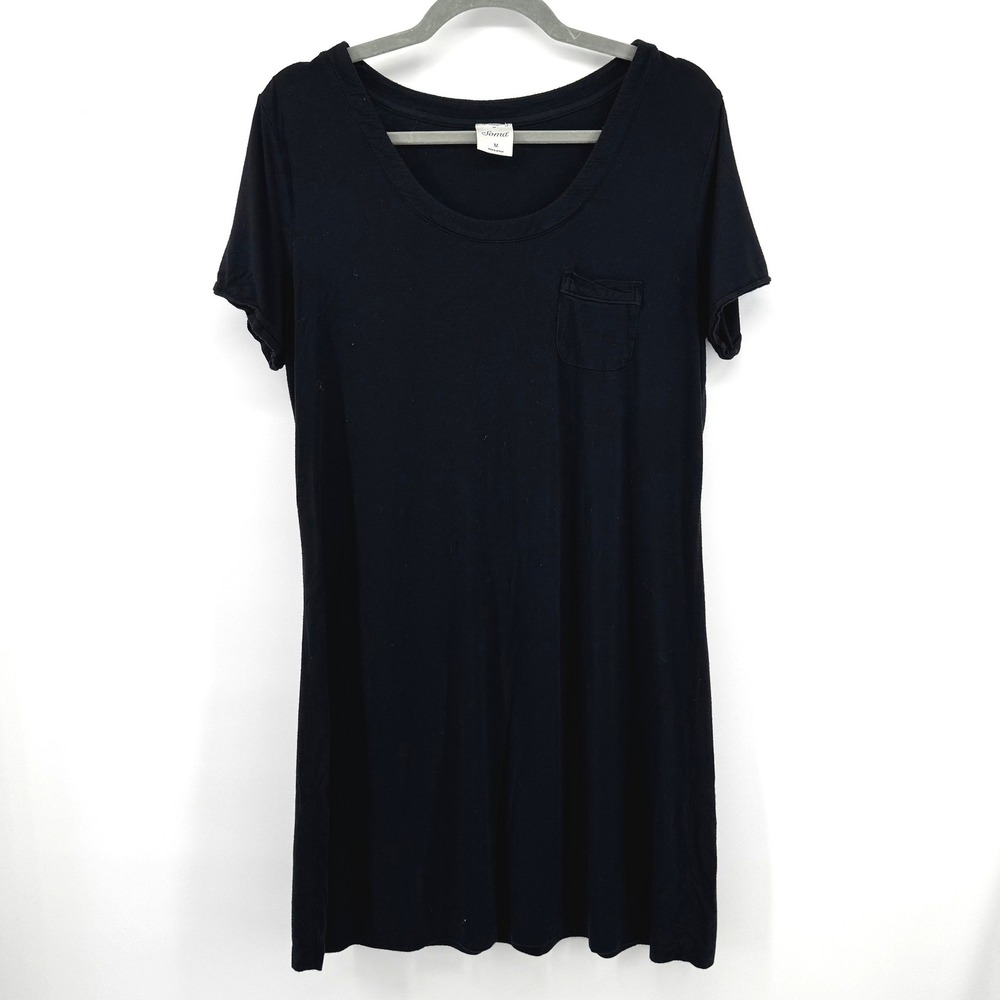Soma Nightgown Womens M Black Short Sleeve Pocket Sleep Dress Loungewear PJ